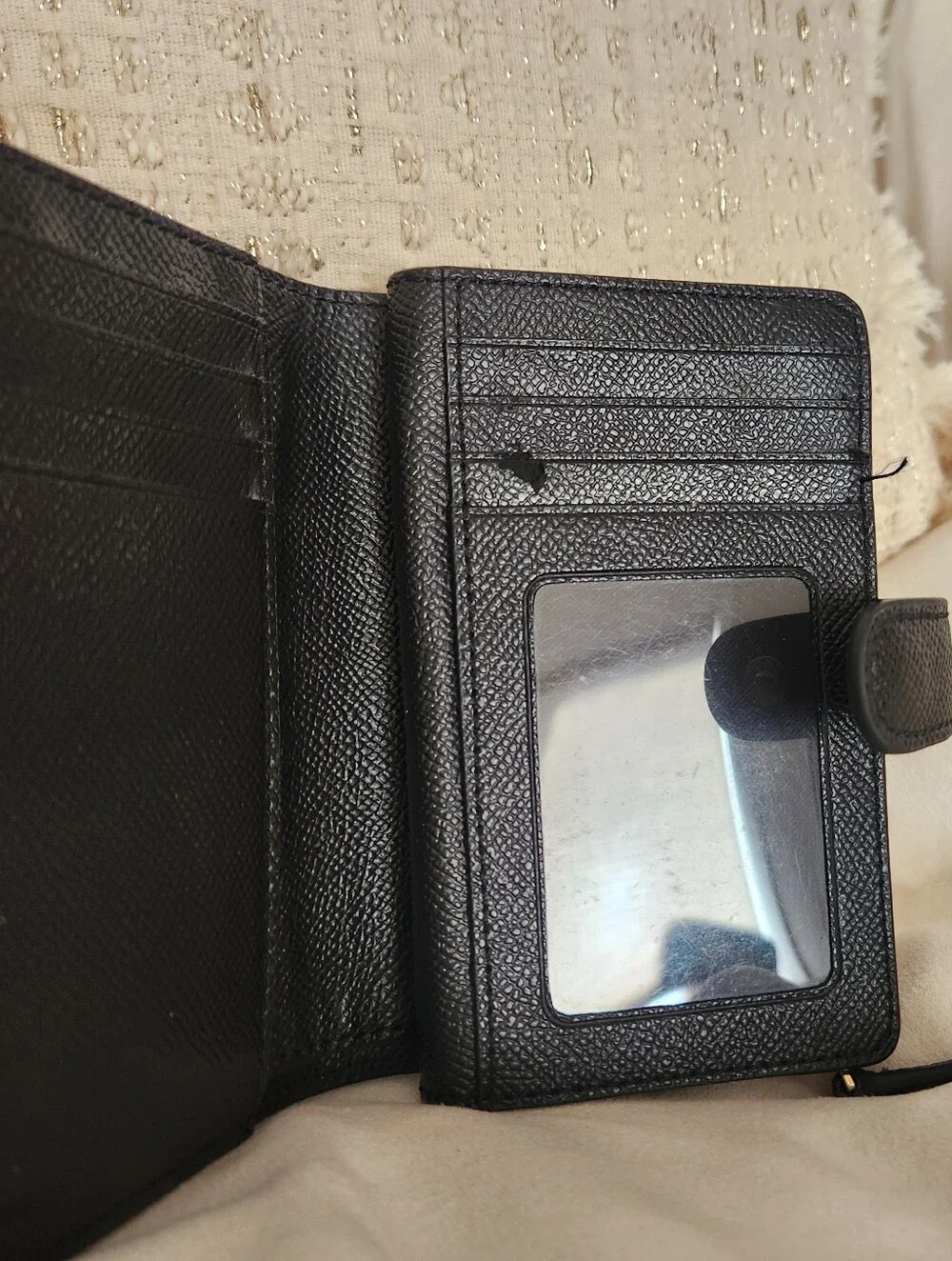 Coach Black Leather Snap Wallet with Gold Logo